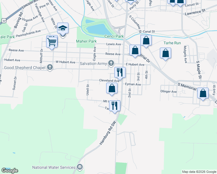 map of restaurants, bars, coffee shops, grocery stores, and more near 206 Cleveland Avenue in Lancaster