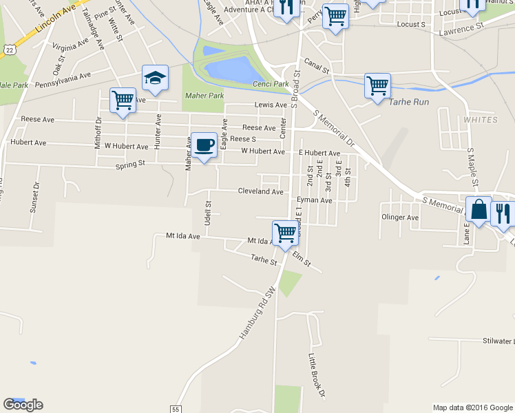 map of restaurants, bars, coffee shops, grocery stores, and more near 206 Cleveland Avenue in Lancaster