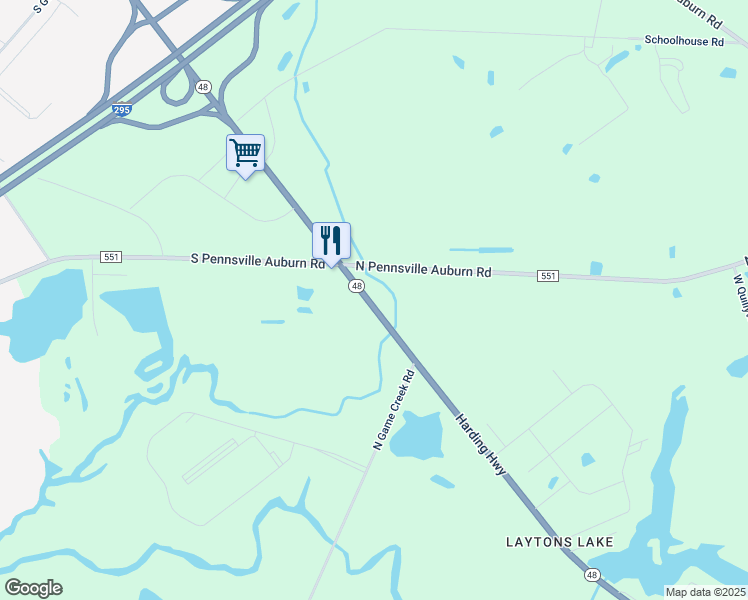 map of restaurants, bars, coffee shops, grocery stores, and more near 567 Harding Highway in Penns Grove