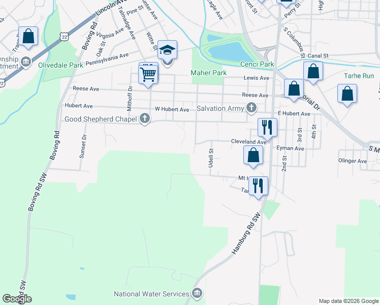 map of restaurants, bars, coffee shops, grocery stores, and more near 905 Maher Avenue in Lancaster