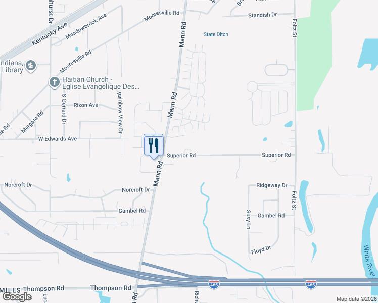 map of restaurants, bars, coffee shops, grocery stores, and more near 4380 Superior Road in Indianapolis