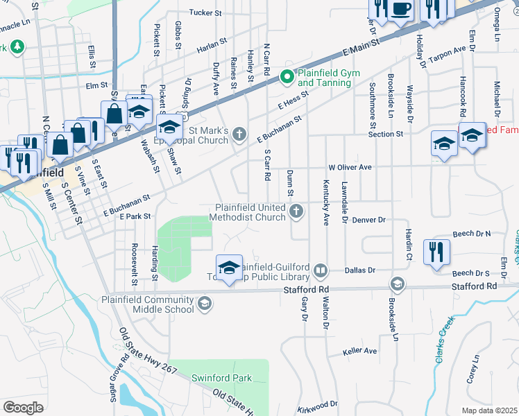 map of restaurants, bars, coffee shops, grocery stores, and more near 645 Masten Street in Plainfield