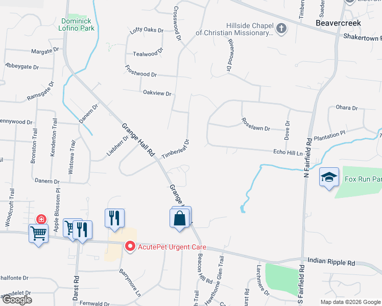 map of restaurants, bars, coffee shops, grocery stores, and more near 3737 Wild Bird Circle in Beavercreek