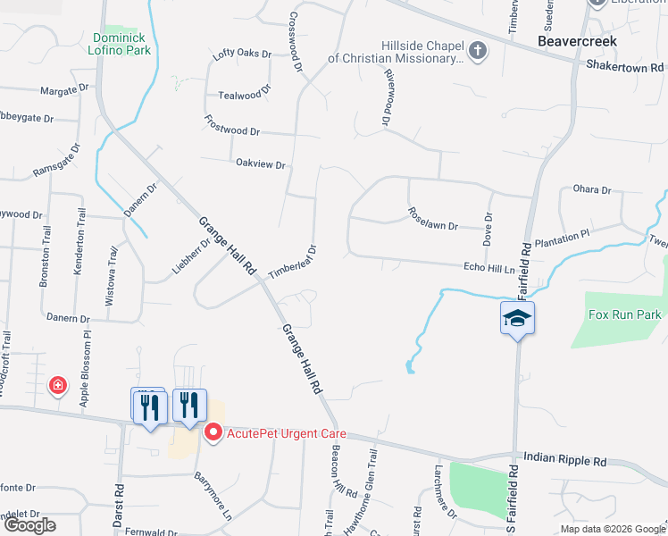 map of restaurants, bars, coffee shops, grocery stores, and more near 3737 Wild Bird Circle in Dayton