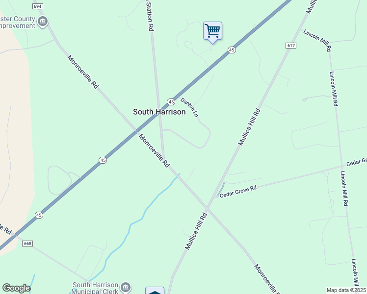 map of restaurants, bars, coffee shops, grocery stores, and more near 116 Danton Lane in South Harrison