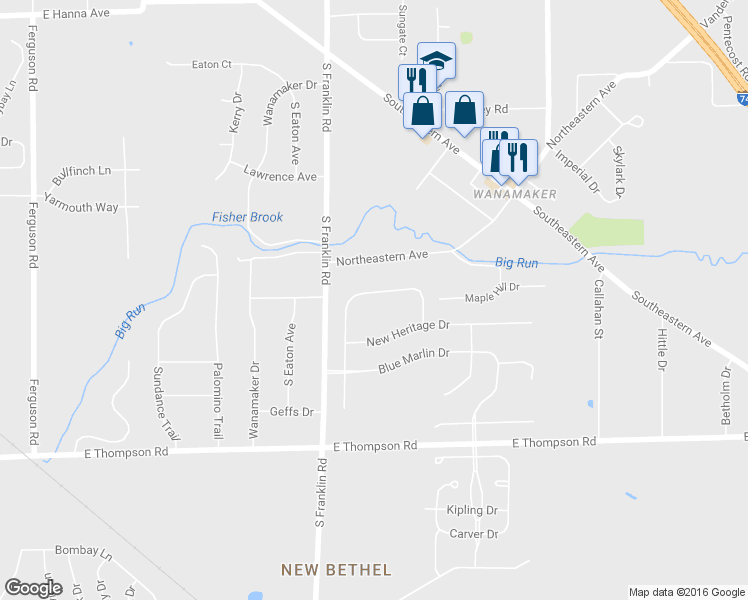 map of restaurants, bars, coffee shops, grocery stores, and more near 8533 Old Springfield Ln in Indianapolis