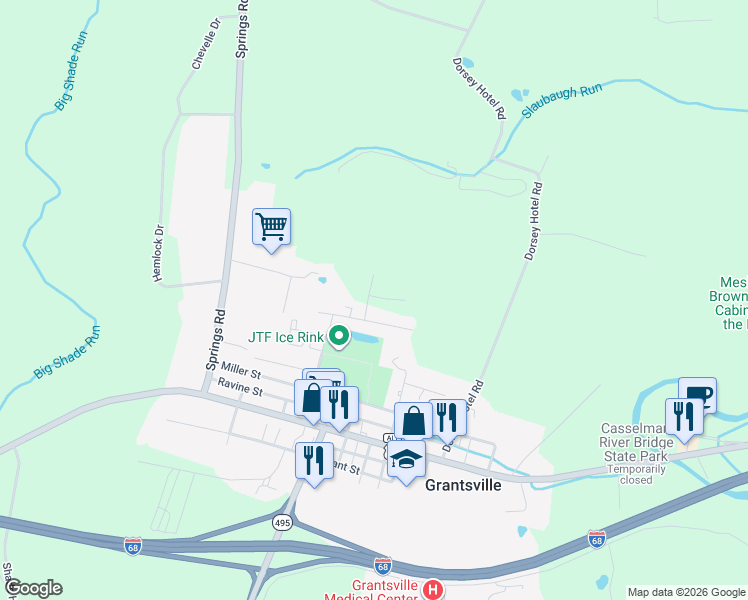 map of restaurants, bars, coffee shops, grocery stores, and more near 106 Parkview Drive in Grantsville
