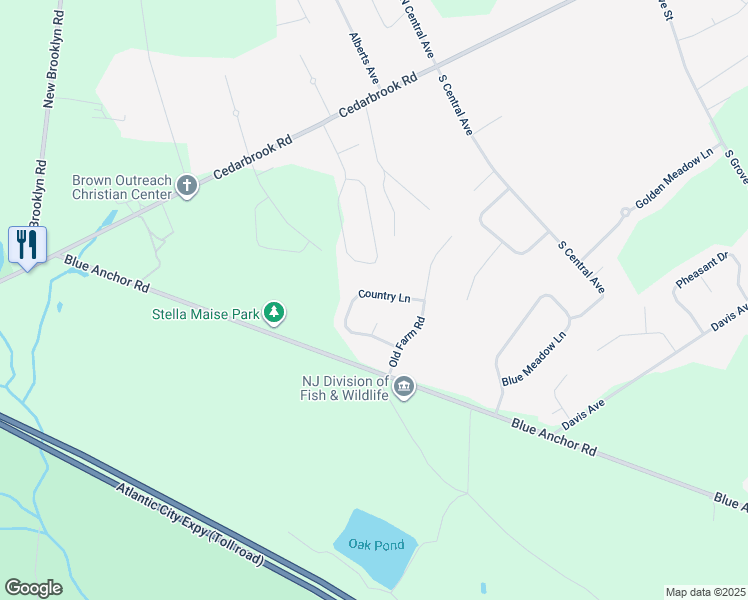 map of restaurants, bars, coffee shops, grocery stores, and more near 130 Country Lane in Sicklerville