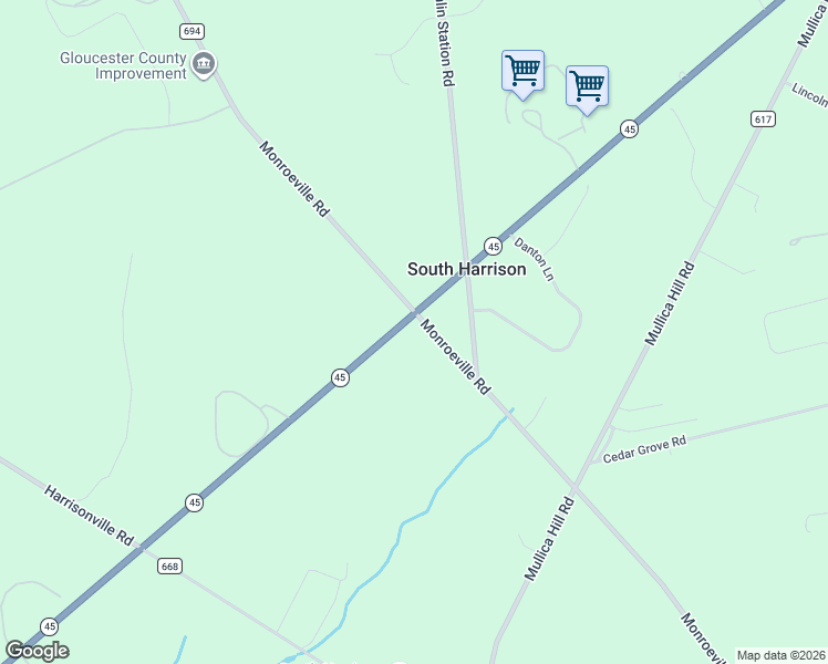 map of restaurants, bars, coffee shops, grocery stores, and more near 575 Monroeville Road in Swedesboro