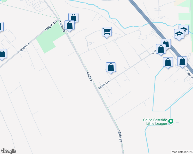 map of restaurants, bars, coffee shops, grocery stores, and more near 2 Entler Avenue in Chico