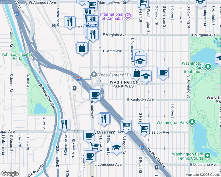 map of restaurants, bars, coffee shops, grocery stores, and more near 207 East Ohio Avenue in Denver