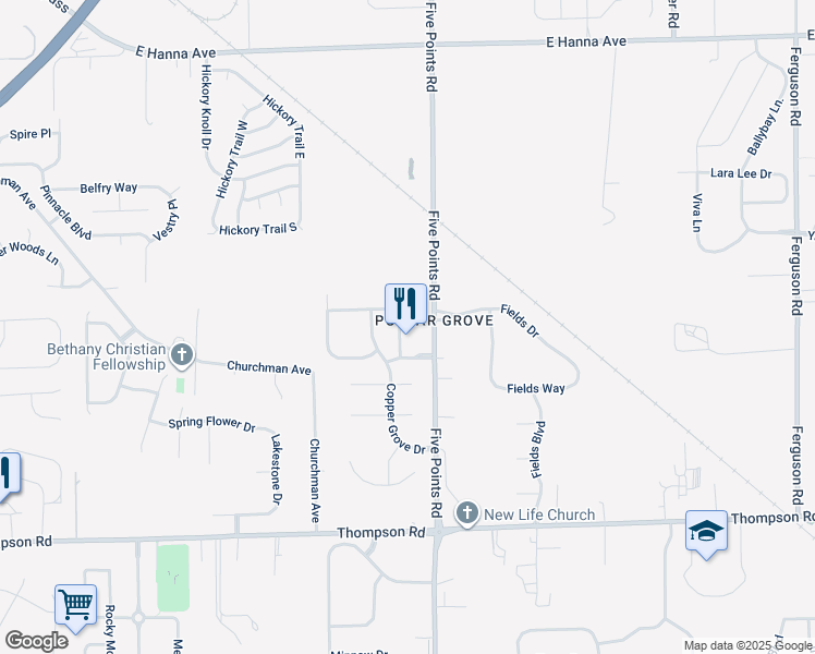 map of restaurants, bars, coffee shops, grocery stores, and more near 6916 Emerald Bay Lane in Indianapolis