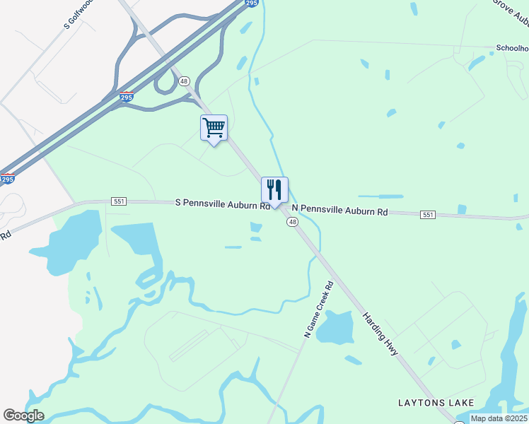 map of restaurants, bars, coffee shops, grocery stores, and more near 7 South Pennsville Auburn Road in Penns Grove