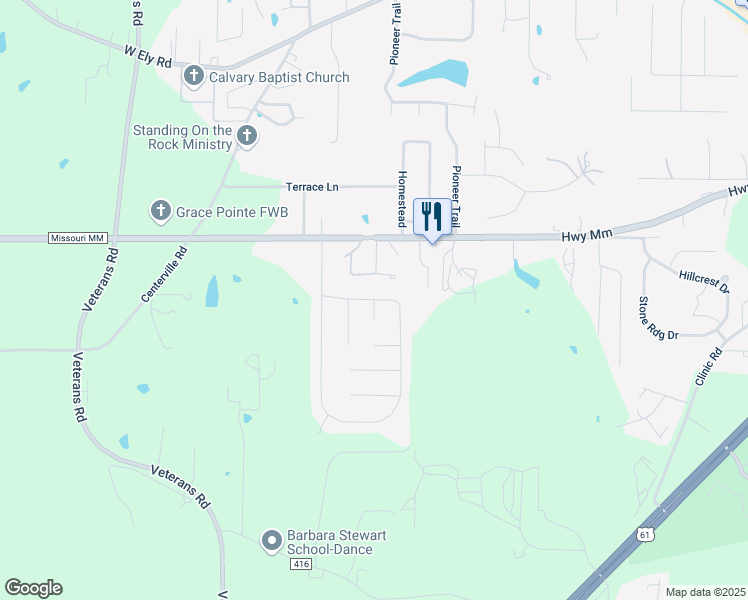 map of restaurants, bars, coffee shops, grocery stores, and more near 704 Hummingbird Lane in Hannibal
