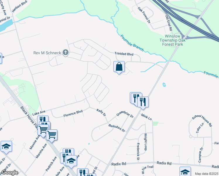 map of restaurants, bars, coffee shops, grocery stores, and more near 382 Saint Thomas Boulevard in Monroe Township