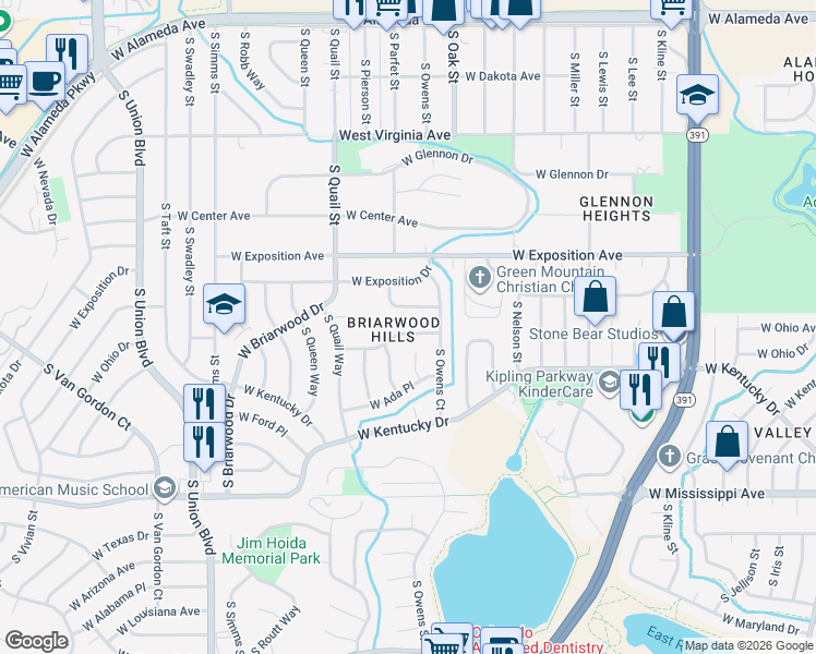 map of restaurants, bars, coffee shops, grocery stores, and more near in Lakewood