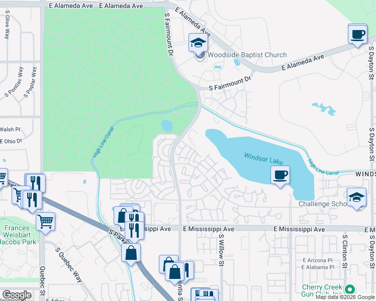 map of restaurants, bars, coffee shops, grocery stores, and more near 888 South Valentia Street in Denver