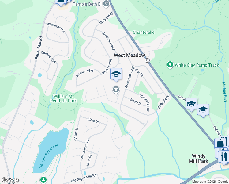 map of restaurants, bars, coffee shops, grocery stores, and more near 300 Saint Regis Drive in Newark