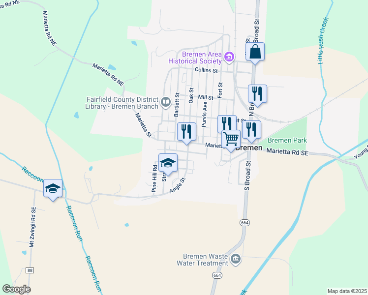 map of restaurants, bars, coffee shops, grocery stores, and more near 505 Marietta Street in Bremen