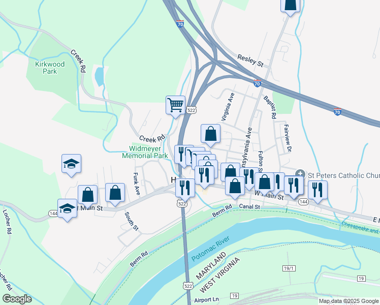 map of restaurants, bars, coffee shops, grocery stores, and more near 220 Jackson Street in Hancock