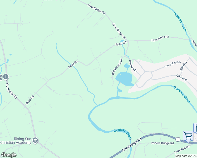 map of restaurants, bars, coffee shops, grocery stores, and more near 43 South View Road in Rising Sun