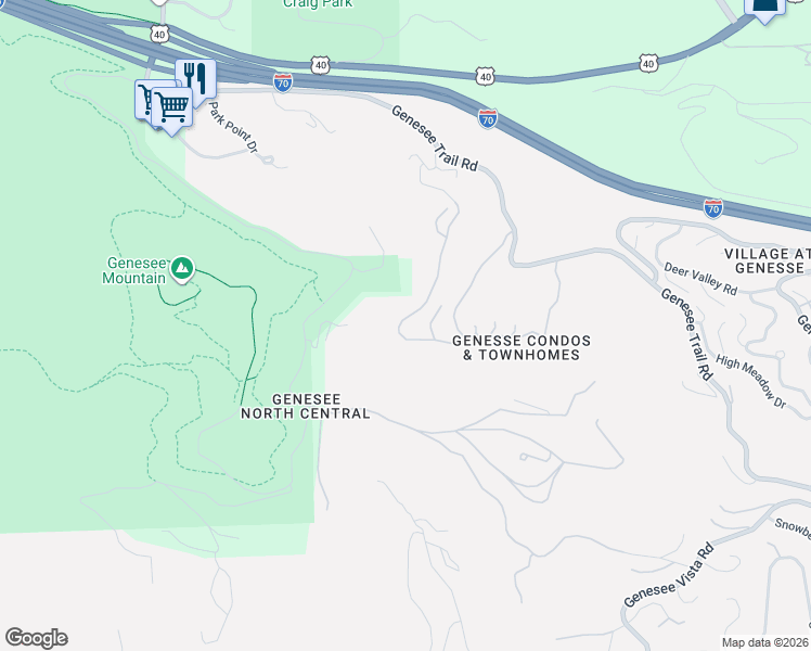 map of restaurants, bars, coffee shops, grocery stores, and more near 720 Ridgeside Drive in Golden