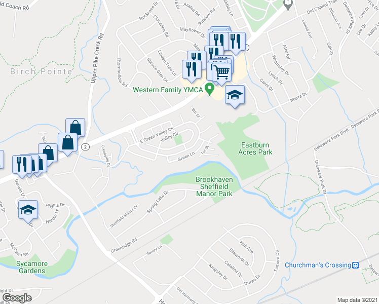 map of restaurants, bars, coffee shops, grocery stores, and more near 140 East Green Valley Circle in Newark