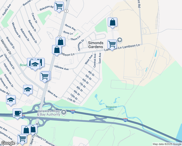 map of restaurants, bars, coffee shops, grocery stores, and more near East 4th Street in New Castle