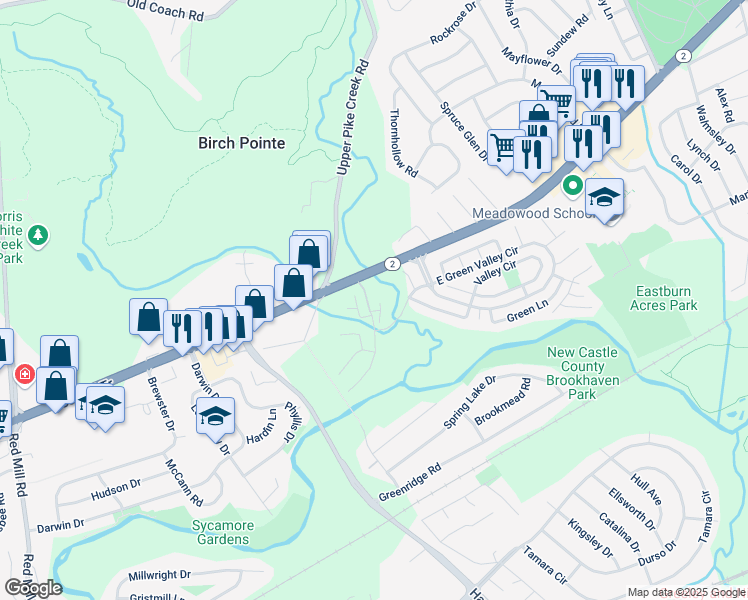 map of restaurants, bars, coffee shops, grocery stores, and more near 207 Creekside Drive in Newark