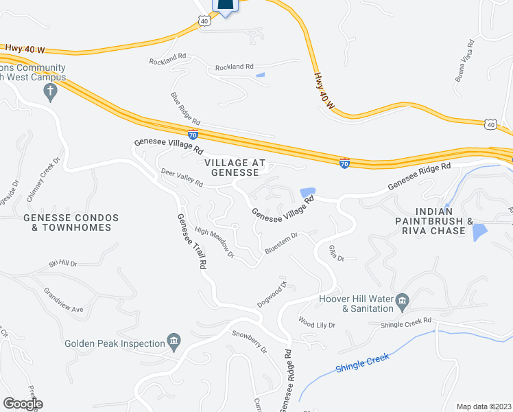 map of restaurants, bars, coffee shops, grocery stores, and more near 23696 Pondview Place in Golden