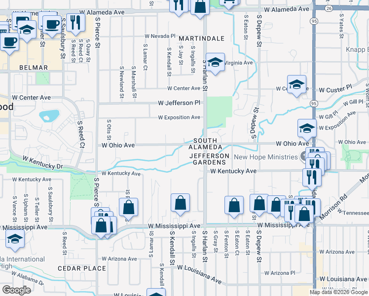 map of restaurants, bars, coffee shops, grocery stores, and more near 6160 West Ohio Avenue in Lakewood