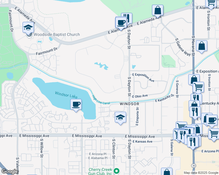 map of restaurants, bars, coffee shops, grocery stores, and more near 740 South Alton Way in Denver