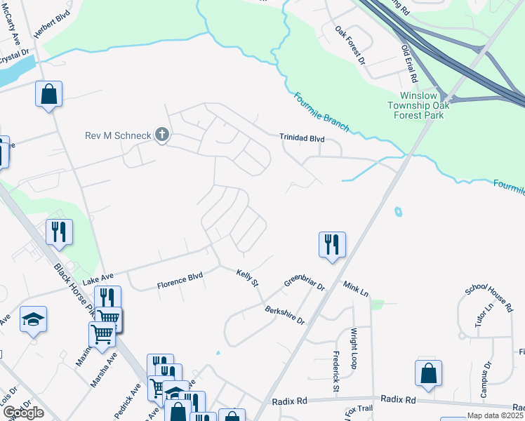 map of restaurants, bars, coffee shops, grocery stores, and more near 382 Saint Thomas Boulevard in Monroe Township
