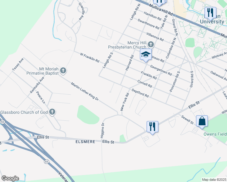 map of restaurants, bars, coffee shops, grocery stores, and more near 6 Virginia Road in Glassboro