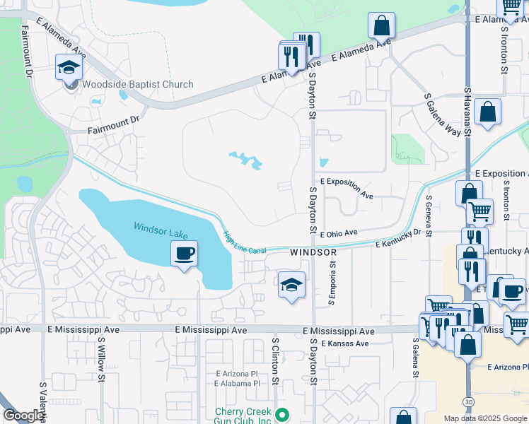 map of restaurants, bars, coffee shops, grocery stores, and more near 740 South Alton Way in Denver