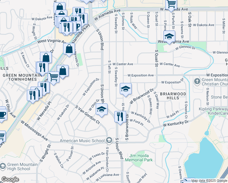 map of restaurants, bars, coffee shops, grocery stores, and more near 811 South Taft Street in Lakewood
