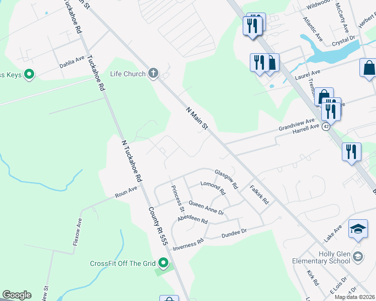 map of restaurants, bars, coffee shops, grocery stores, and more near 211 Glasgow Road in Monroe