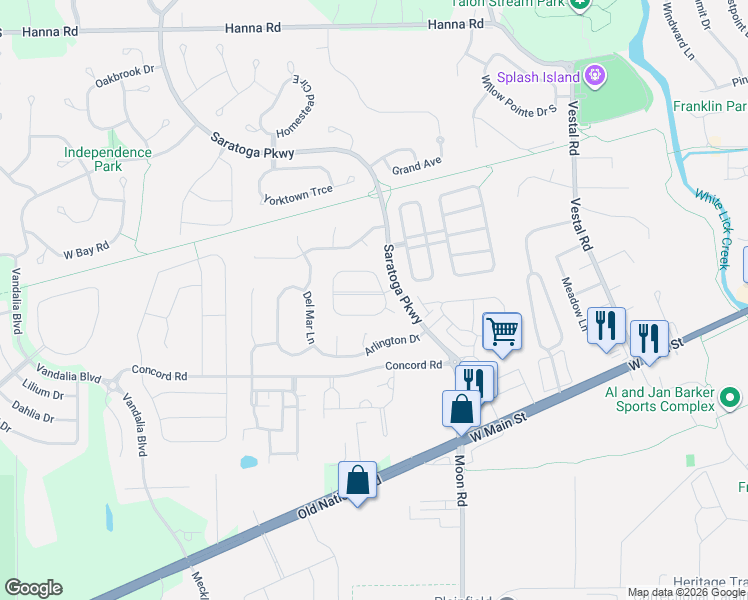 map of restaurants, bars, coffee shops, grocery stores, and more near 5755 Kensington Boulevard in Plainfield