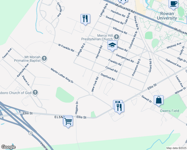map of restaurants, bars, coffee shops, grocery stores, and more near 602 Maryland Road in Glassboro