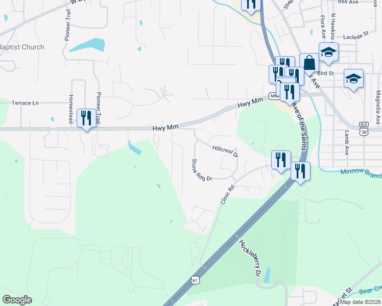 map of restaurants, bars, coffee shops, grocery stores, and more near 27 Paulina Drive in Hannibal