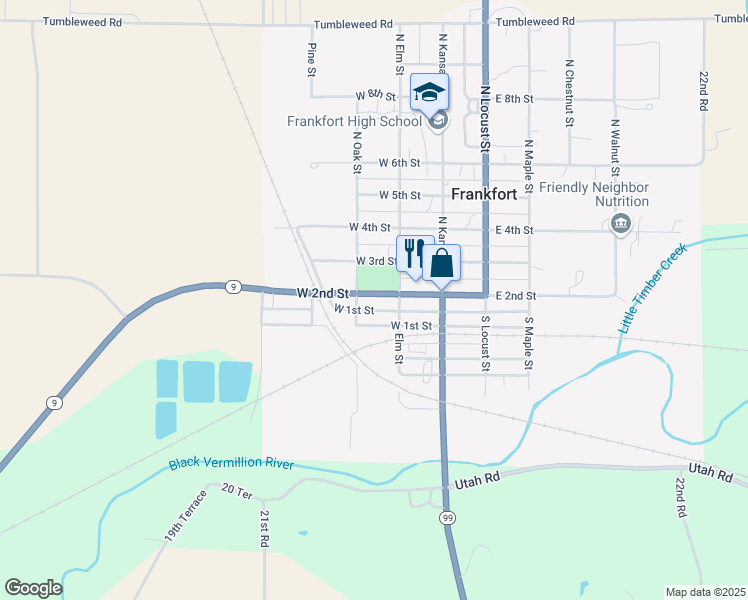 map of restaurants, bars, coffee shops, grocery stores, and more near 211 West 2nd Street in Frankfort