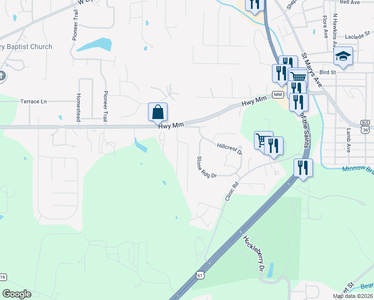 map of restaurants, bars, coffee shops, grocery stores, and more near 27 Paulina Drive in Hannibal