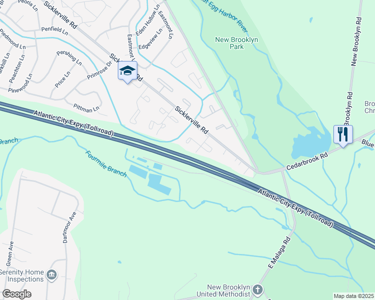 map of restaurants, bars, coffee shops, grocery stores, and more near 10 Magnolia Court in Sicklerville
