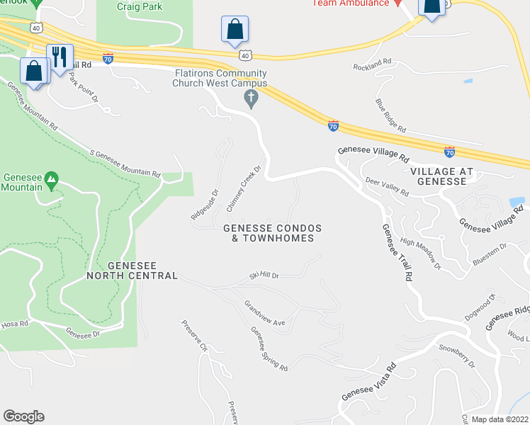 map of restaurants, bars, coffee shops, grocery stores, and more near 770 Chimney Creek Drive in Golden