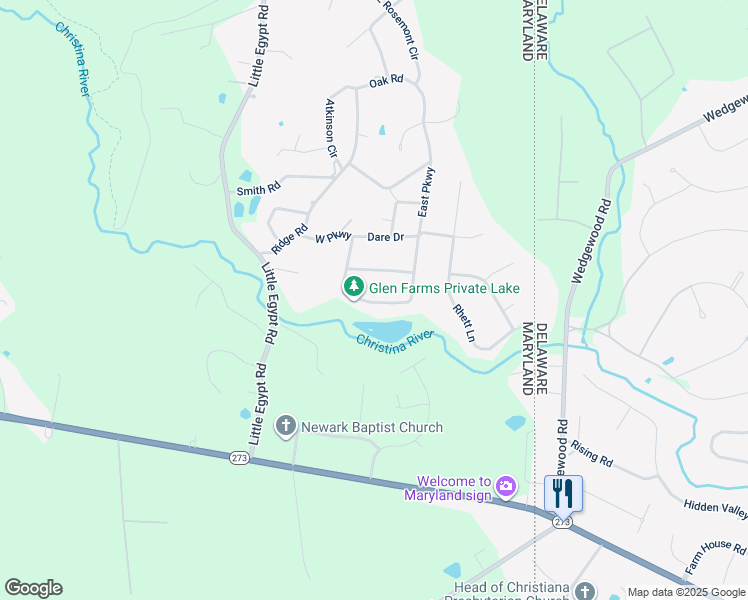 map of restaurants, bars, coffee shops, grocery stores, and more near 13 South Parkway in Elkton