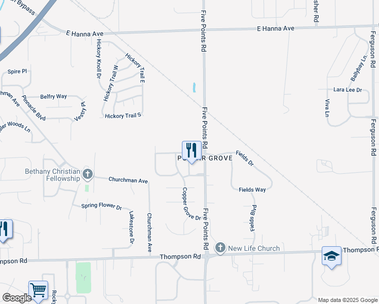 map of restaurants, bars, coffee shops, grocery stores, and more near 6916 Emerald Bay Lane in Indianapolis