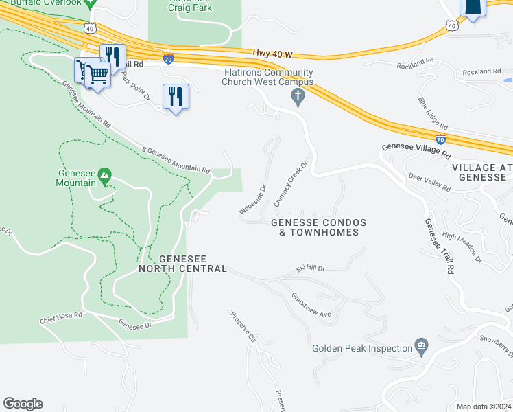 map of restaurants, bars, coffee shops, grocery stores, and more near 716 Ridgeside Drive in Golden
