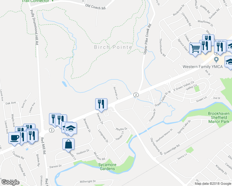 map of restaurants, bars, coffee shops, grocery stores, and more near 107 Richards Lane in Newark