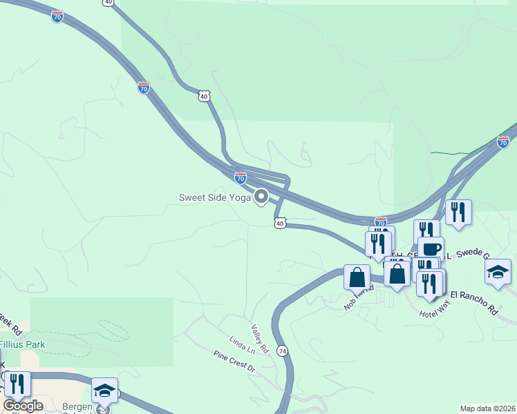 map of restaurants, bars, coffee shops, grocery stores, and more near 29793 Ruby Ranch Road in Evergreen