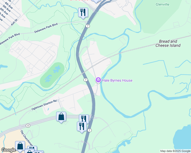 map of restaurants, bars, coffee shops, grocery stores, and more near 620 Stanton Christiana Road in Newark